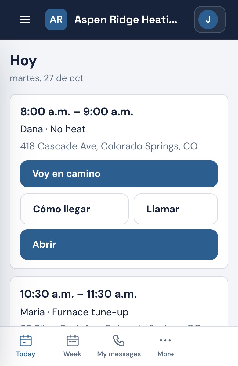 La pantalla de un trabajo en la app de campo Forge
